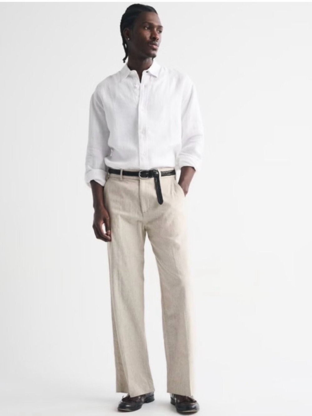 Abercrombie & Fitch Men's Light Beige linen-blend trousers